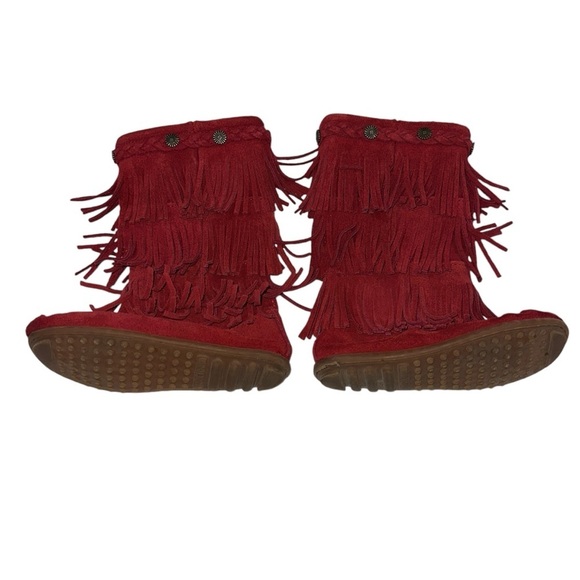 Minnetonka Other - Girl’s Red Suede 3 Layer Fringe Boot